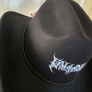 Black Cowboy Hat with White Embroidered Design